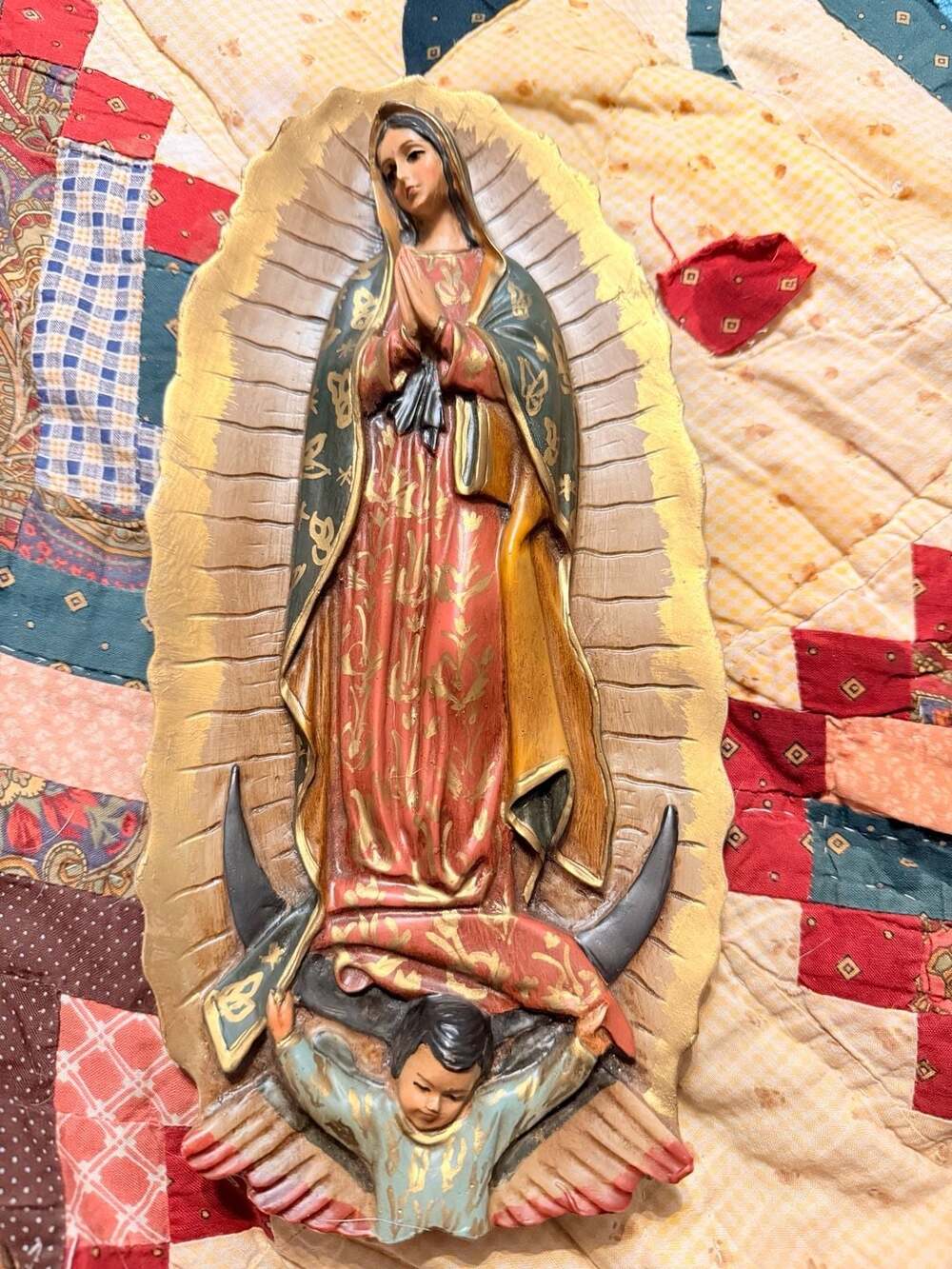 Our Lady of Guadalupe Resin Wall Plaque with Angel Base